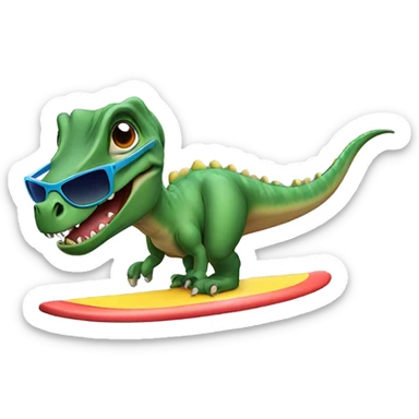 dinosaur wearing sunglasses while surfing sticker
