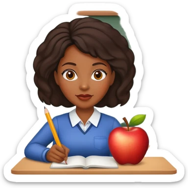 Black female teacher with one apple and one pencil sticker