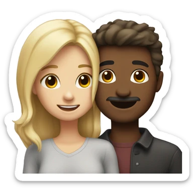 couple hug with warm smiles, blond girl & darkhaired guy  sticker