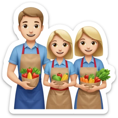 caucasian students bagging groceries sticker