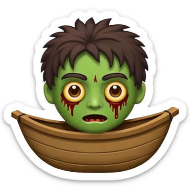 Crie um emoji de zumbi do iphone que tenha o cabelo castanho médio, de cumprimento no peito, que tenha uma franja no tamanho da sobrancelha, com os olhos escuros e que use uma regata preta sticker