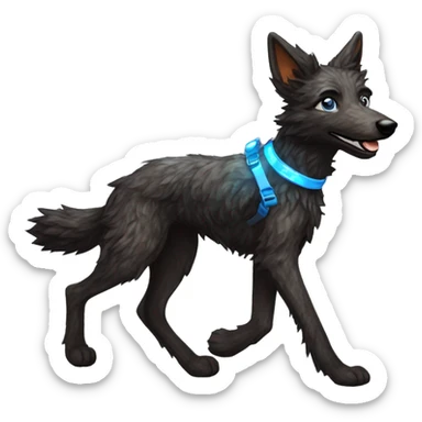 Black brindle fluffy lurcher fox blue eyes fluffy ears and holographic harness running sticker