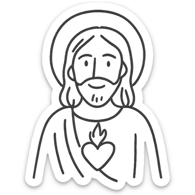 hand-drawn outline of Jesus with a heart, minimal details sticker