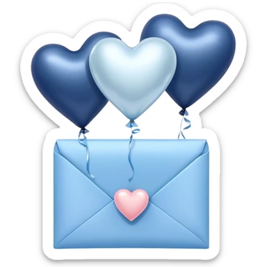 dark blue love letter in pastel blue and perl metallic heart-shaped balloons sticker