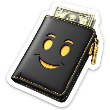 Rich emoji style black leather wallet with dollar bills, luxury money vibe, premium 3D emoji, ultra clean, high detail, no background
 sticker