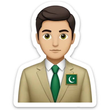 Pakistani diplomat in formal attire with Pakistan flag pin on lapel sticker