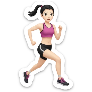 Full body showing White woman running to the camera black hair on a ponytail sticker