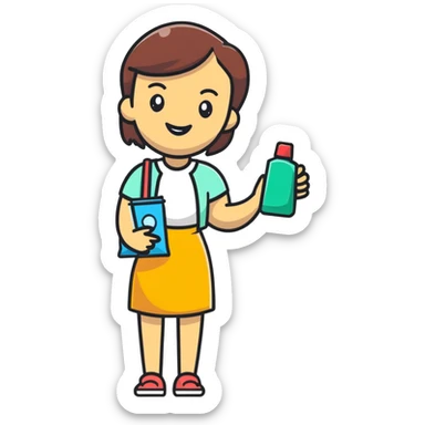 woman promoting a product to customers outdoors sticker