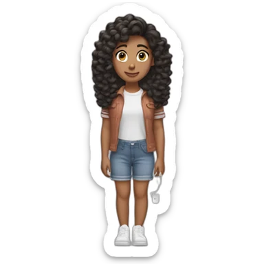 Adolescente morenita pelo ondulado y largo y con airpods sticker