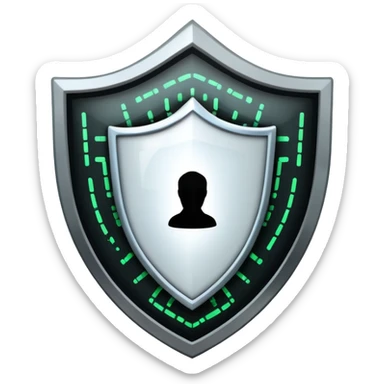 An icon featuring a shield with a digital lock, binary code, and a hacker silhouette in the background, symbolizing cybersecurity. The design includes firewalls, encrypted data streams, and warning alerts. Transparent background highlights protection of digital systems and information. sticker