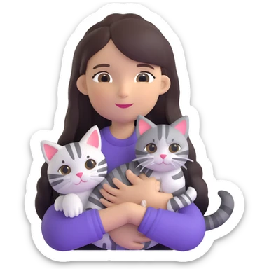 girl with long hair holding a cat with silver stripes sticker