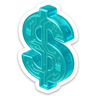 money symbol, glossy circuit style, modern and tech-inspired, transparent background sticker