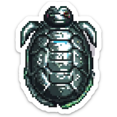 A black turtle mask with scratches, pixel art style, side view sticker