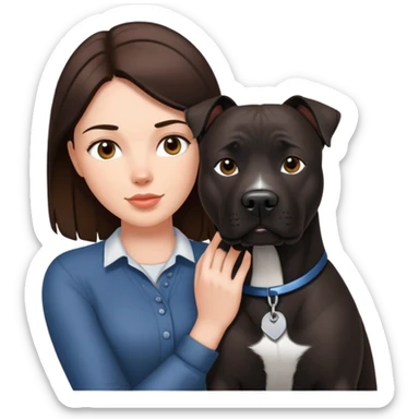 Brunette with a big black amstaff dog sticker