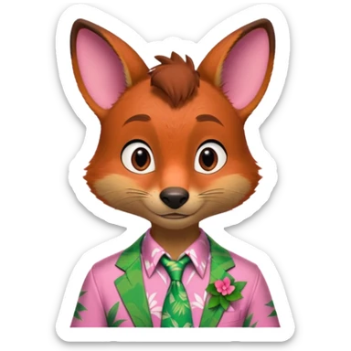 Nick Wilde with a pink Hawaii shirt and green Hawaii tie from the Zootopia Disney movie sticker