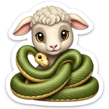 Lamb hugging cute snake sticker