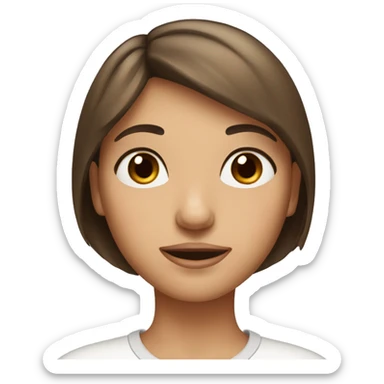 Classic emoji face girl with short brown hair, brown eyes, and long eyelashes sticker