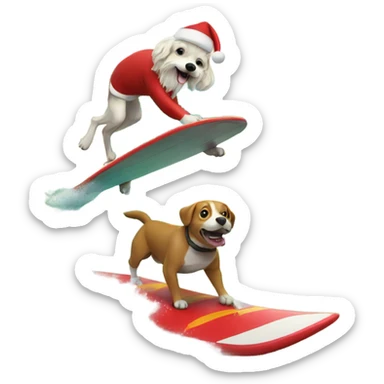 dog surfing with santa on a big wave sticker