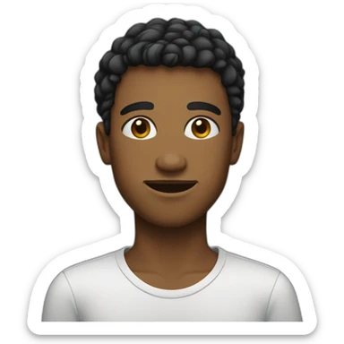 A young man with a square face having a square object sticker