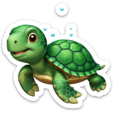 A cute turtle with a shell made of green leaves and bubbles floating around it sticker
