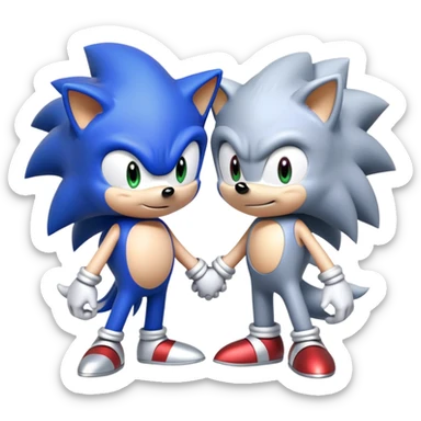 Sonic the Hedgehog, baby Sonic, and Silver the Hedgehog holding hands together sticker