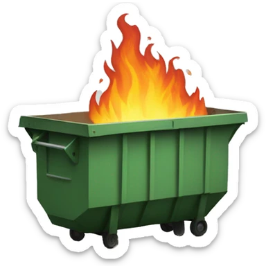 dumpster fire with a license plate sticker