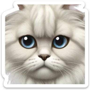 Realistic Persian cat up close mostly white with black ears and top of head very fluffy sticker