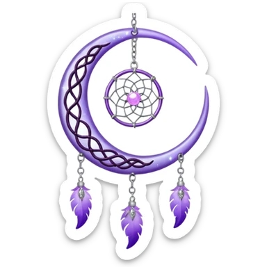 Aesthetic shiny sparkly violet crescent hanging from silver chain dreamcatcher-suncatcher hanging lilac crystals decoration  sticker