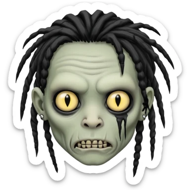 Grey pale skinned zombie boy with wrinkled skin and black dreadlocks. Nose and ear piercings. Emo. sticker