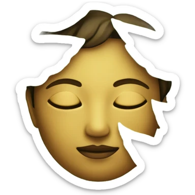 A calm and peaceful face with closed eyes and a gentle smile. It is surrounded by soft, glowing green leaves and a golden aura, symbolizing deep inner peace and spiritual serenity. sticker