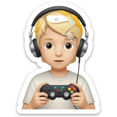 blonde kid with headphones holding game controller sticker