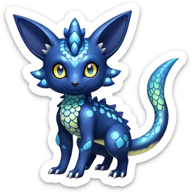 Colorful Iridescent Exotic Salandit-Meowstic-Umbreon-Fakémon-hybrid-creature (full body)  sticker
