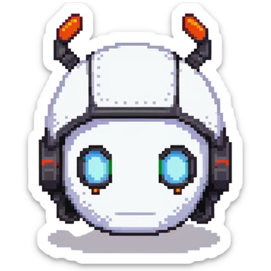 Black bomberman head only, sleek helmet with sharp antenna, cool white face, mysterious eyes, pixel art style sticker