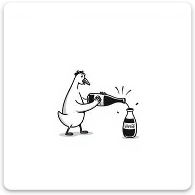 a goose shaking a Coca Cola bottle, hand drawn doodle sticker