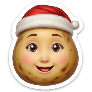 Potato with a happy girl face and a Santa Christmas hat on sticker