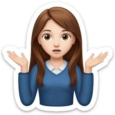 pale girl with long brown hair shrugging sticker