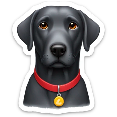 elderly jowly grey black labrador with a red collar that has nothing else on it. sticker