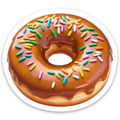 Cinematic Realistic Donut Dessert Emoji, depicted as a fluffy glazed donut with colorful sprinkles rendered with detailed textures and playful, warm lighting. sticker
