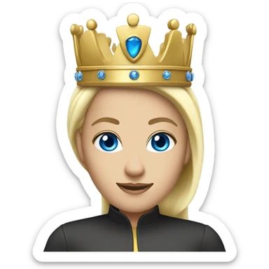 A queen with blonde hair, blue eyes, a crown, and sleek, smooth hair  sticker