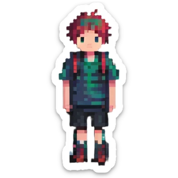 Boy standing alone in the rain, raindrops falling sticker
