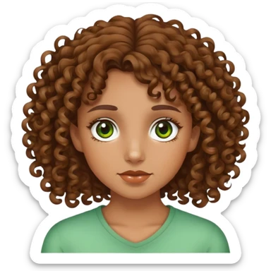 Curly haired tan girl with hazel green eyes sticker
