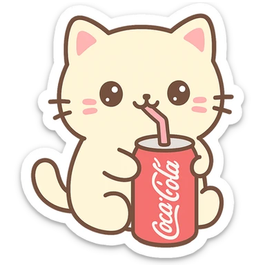 a kawaii style cat drinking Coca-Cola, vibrant colors sticker