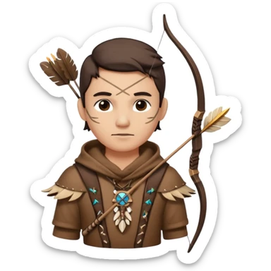 The classic hunter image with a bow and arrow on his back, dressed in brown with some animal made decorations sticker