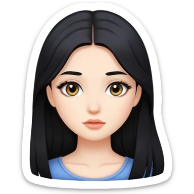 black long hair girl with soft makeup sticker