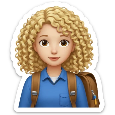 girl student , curly blone hair, half body to belt sticker