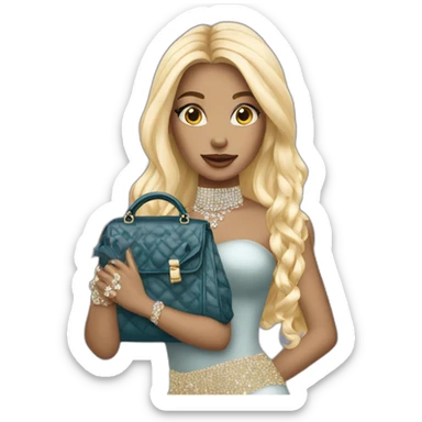 glam rich girl with diamonds on her handbag with blonde long hairwhite skin sticker