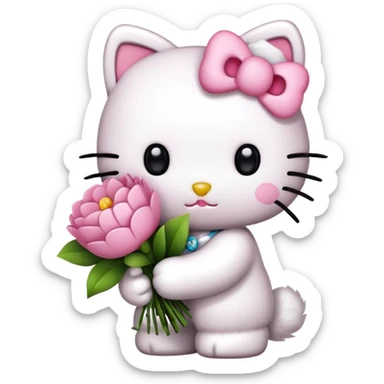 Hello Kitty holding a bouquet of pink flowers sticker