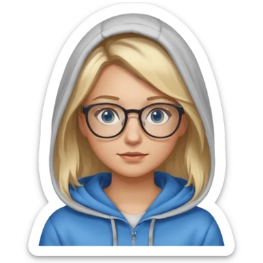 a woman, blonde highlights in hair, glasses and blue eyes. teacher, with a hoodie on and hair longer than shoulders, mid 30s more brown bits in hair  sticker