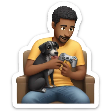 Guy playing video games petting his dog  sticker