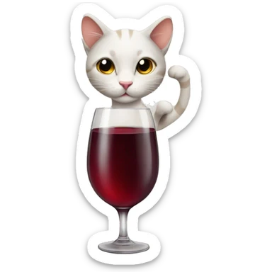 cute cat with long tail on head middle of ears and with wine  glass sticker